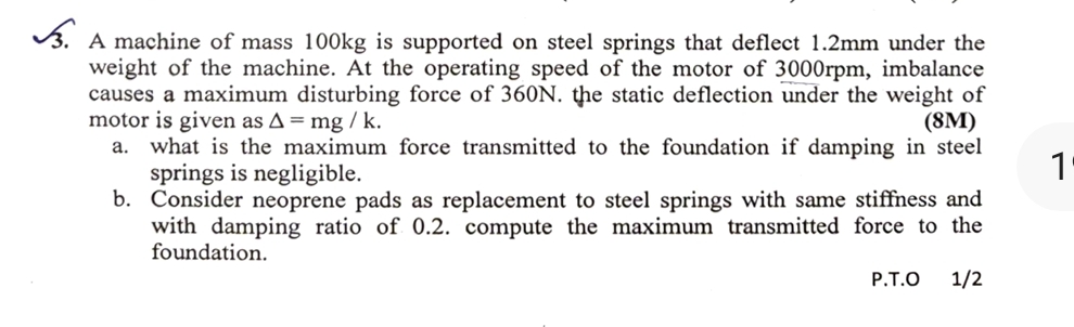 A machine of mass 1 0 0 kg is supported on steel