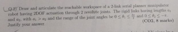 Q . 2 ) Draw and articulate the reachable