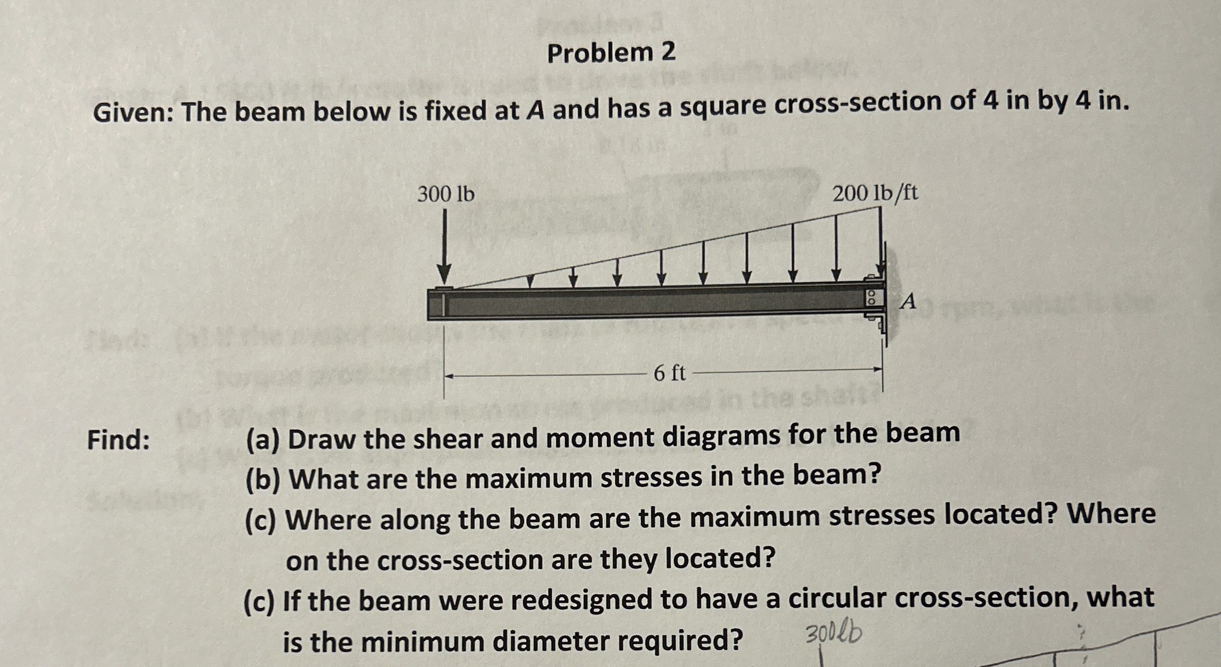Problem 2 Given: The beam below is fixed at A and
