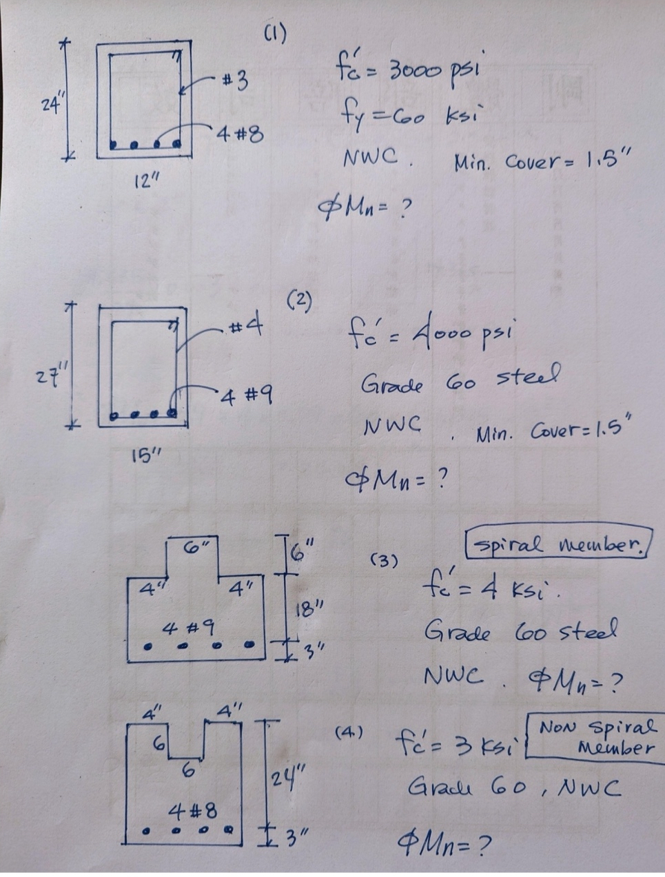 f c ' = 3 0 0 0 f y = 6 0 ksi NWC . Min. Cover =