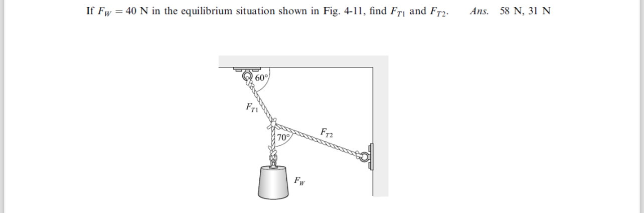If F W = 4 0 N in the equilibrium situation shown