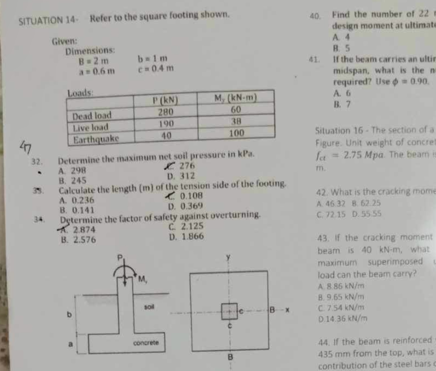 SITUATION 1 4 . Refer to the square footing