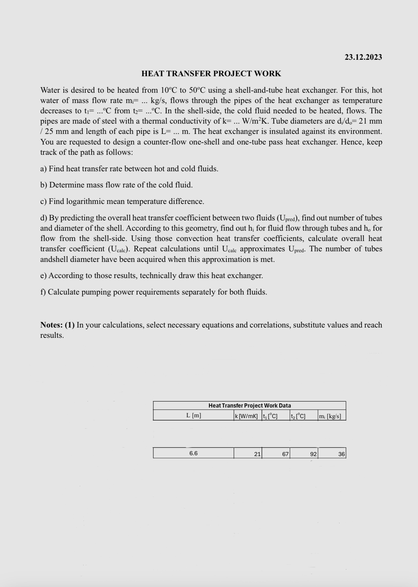 2 3 . 1 2 . 2 0 2 3 HEAT TRANSFER PROJECT WORK