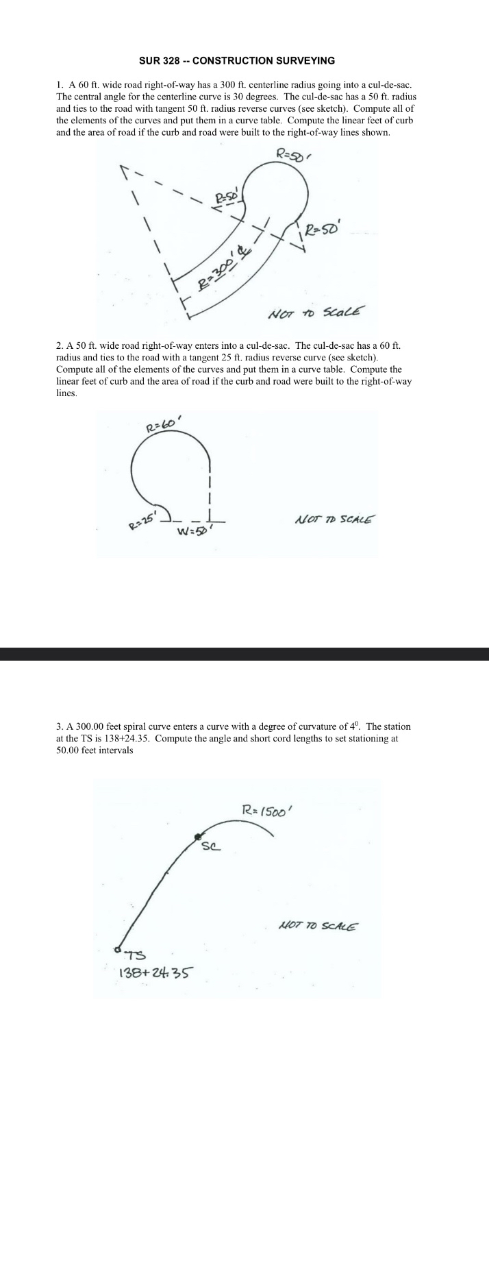 SUR 3 2 8 - - CONSTRUCTION SURVEYING A 6 0 f t .
