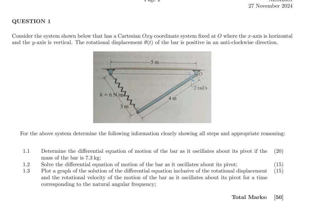 2 7 November 2 0 2 4 QUESTION 1 Consider the