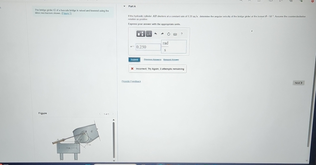 The bridge girder G of a bascule bridge is raised