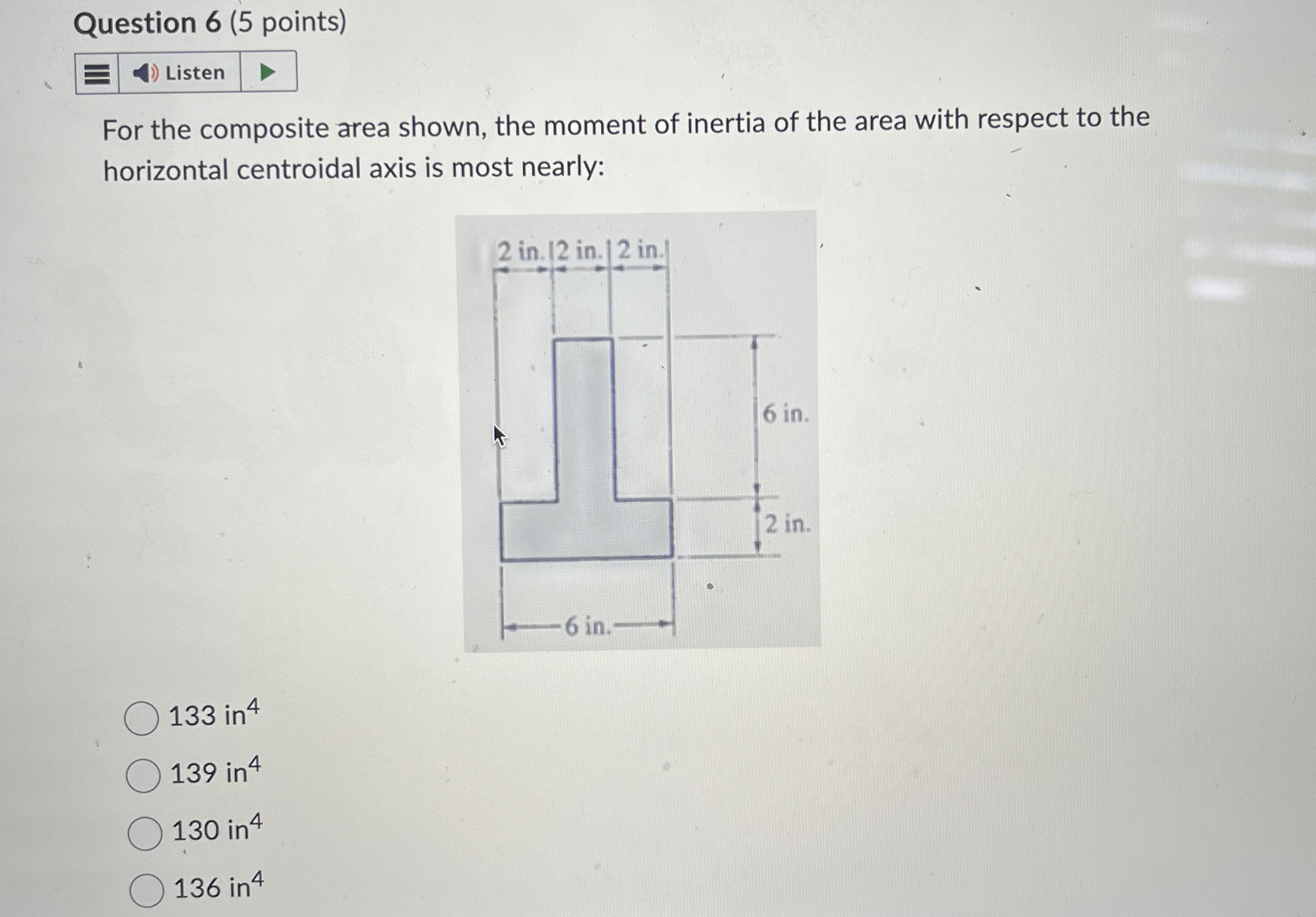 For the composite area shown, the moment of
