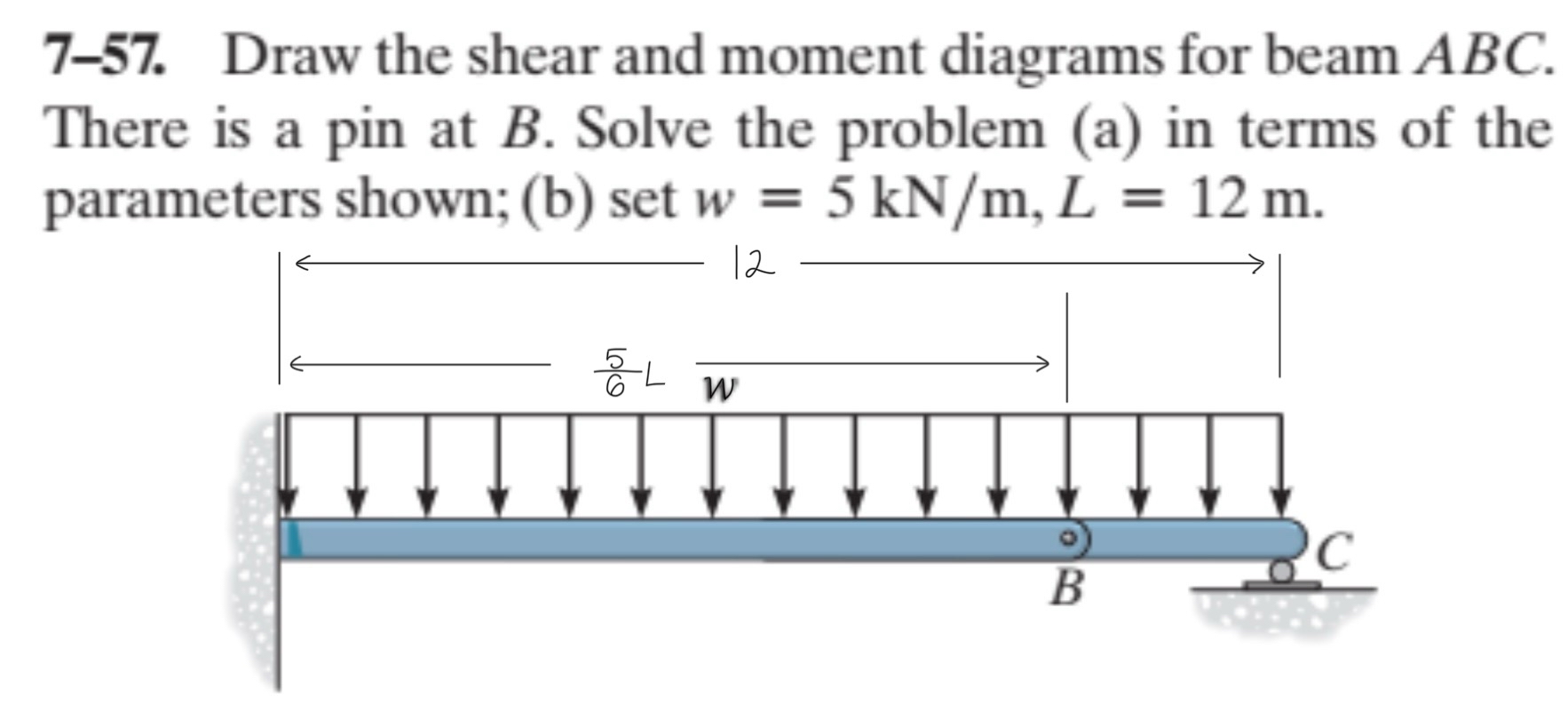 7 - 5 7 . Draw the shear and moment diagrams for