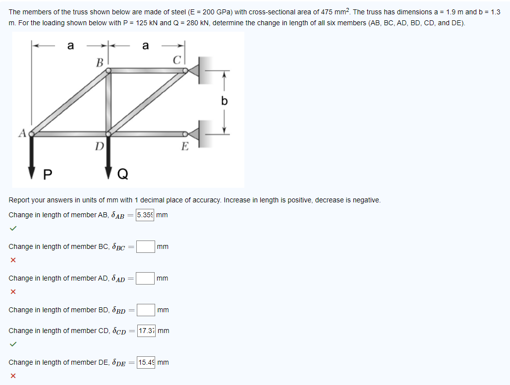 The members of the truss shown below are made of