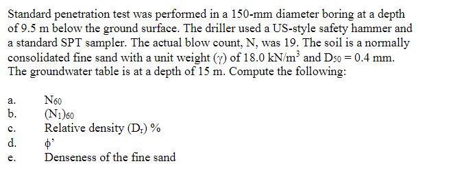 Standard penetration test was performed in a 1 5