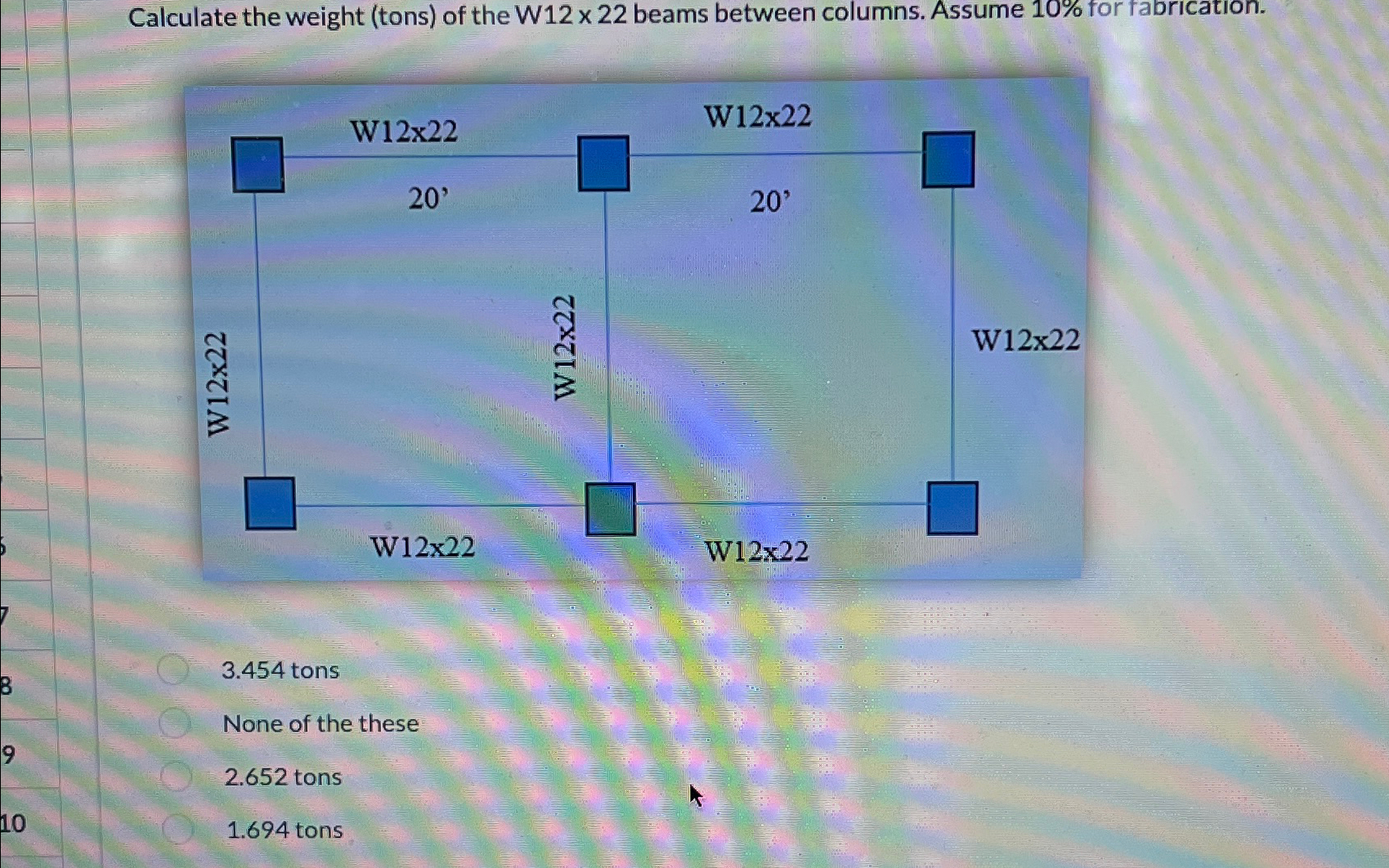 Calculate the weight ( tons ) of the W 1 2 \