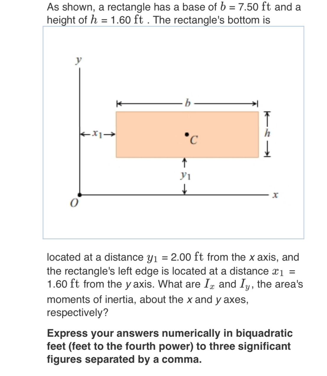 As shown, a rectangle has a base of b = 7 . 5 0 f