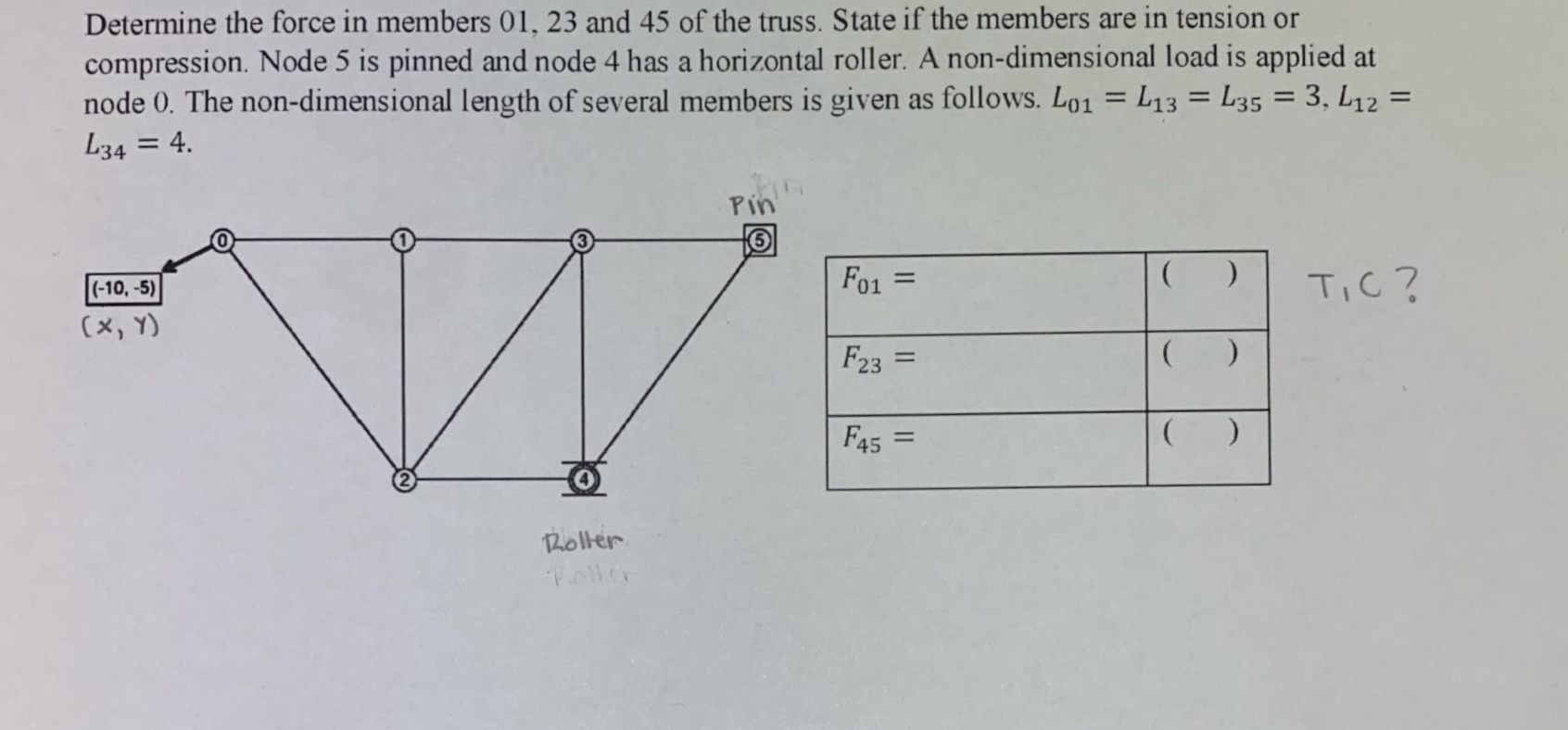 Determine the force in members 0 1 , 2 3 and 4 5