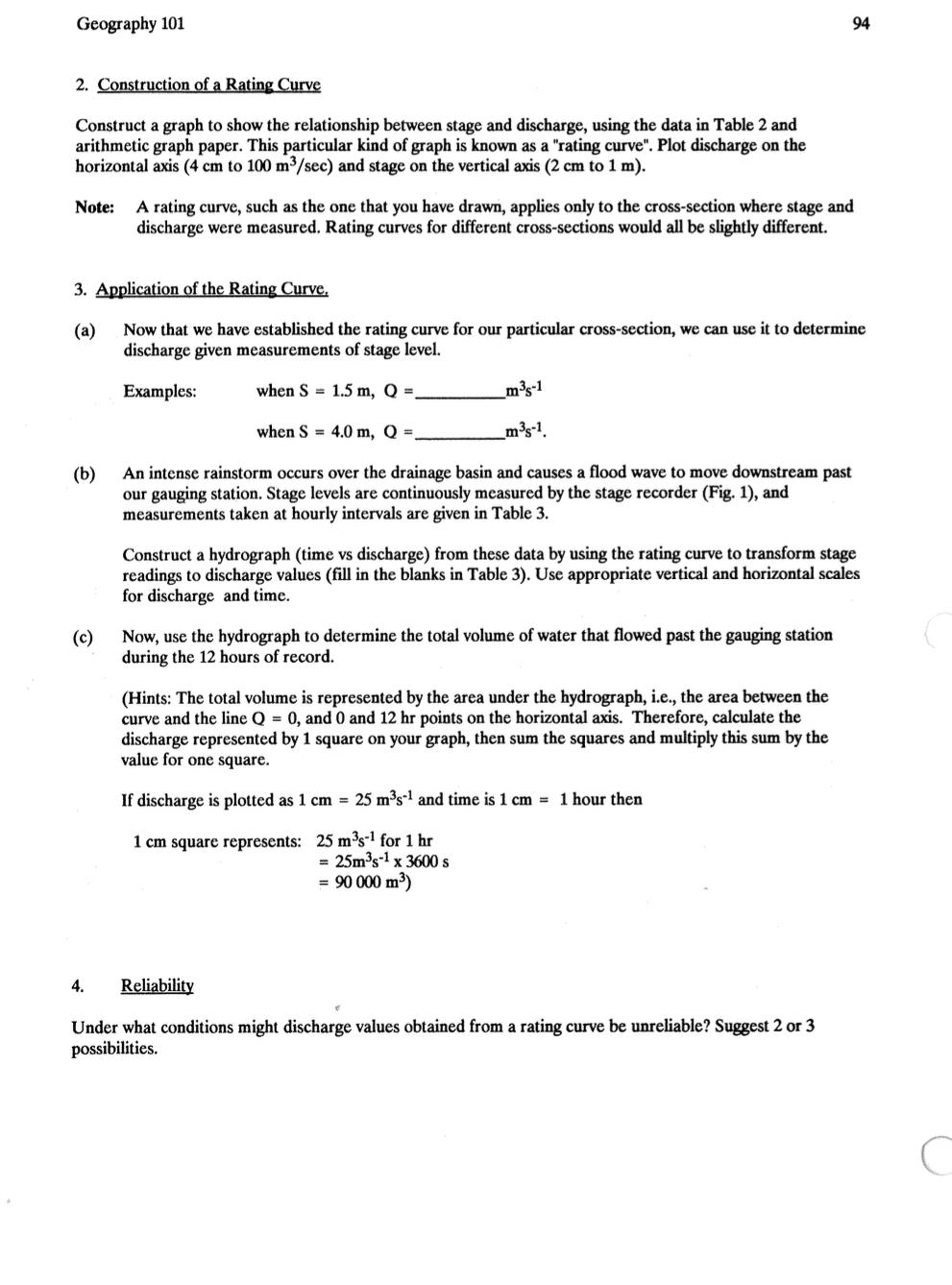 Geography 1 0 1 Construction of a Rating Curve
