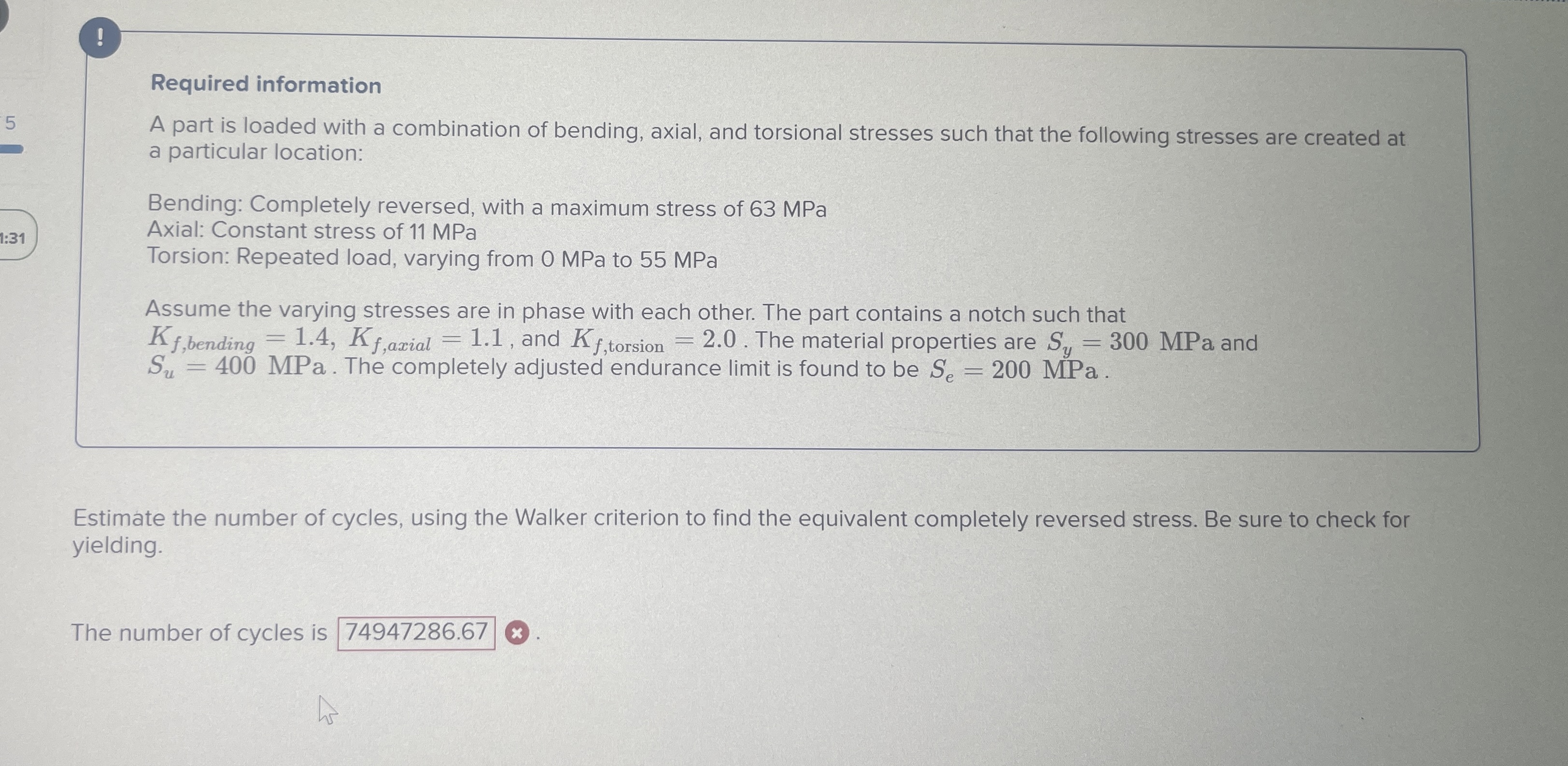 ! Required information A part is loaded with a