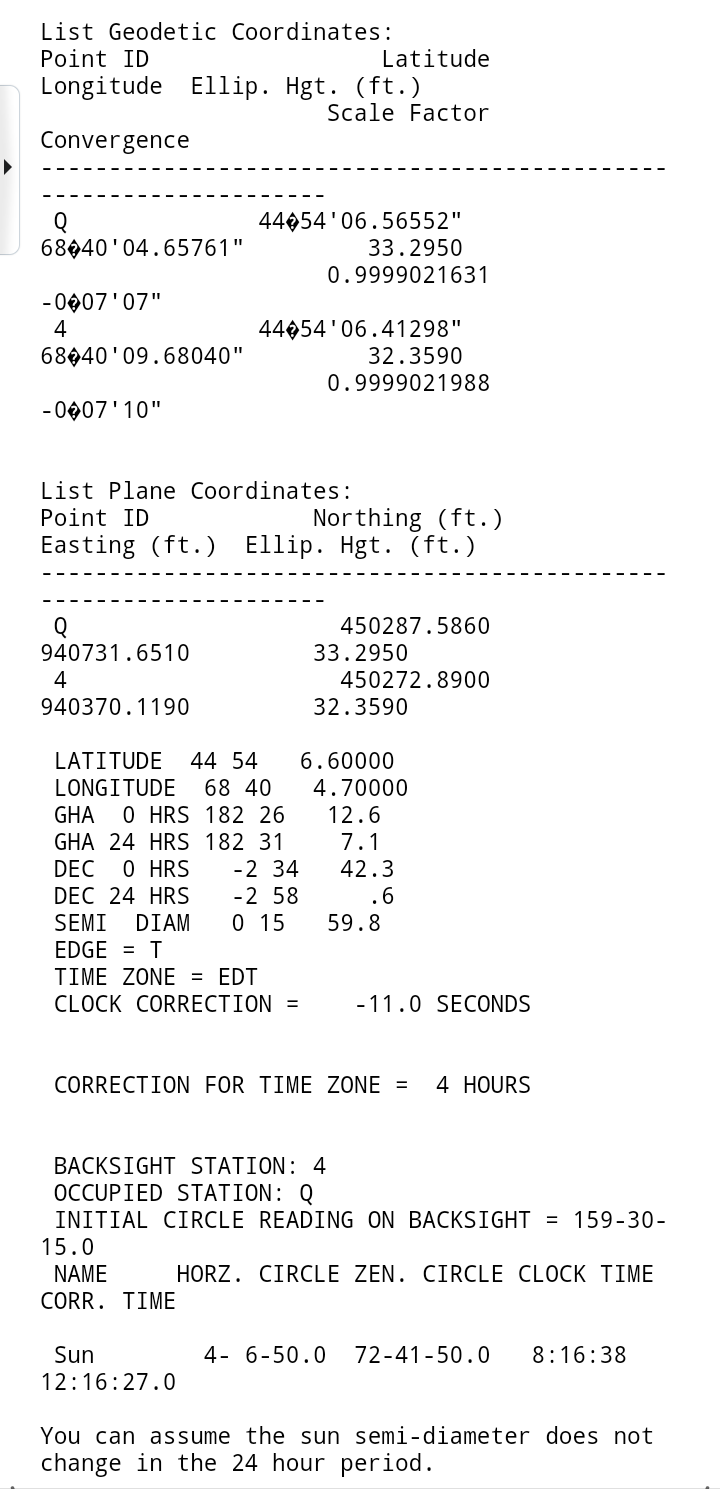 List Geodetic Coordinates: Point ID Latitude