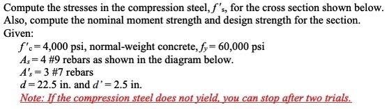 Compute the stresses in the compression steel, f