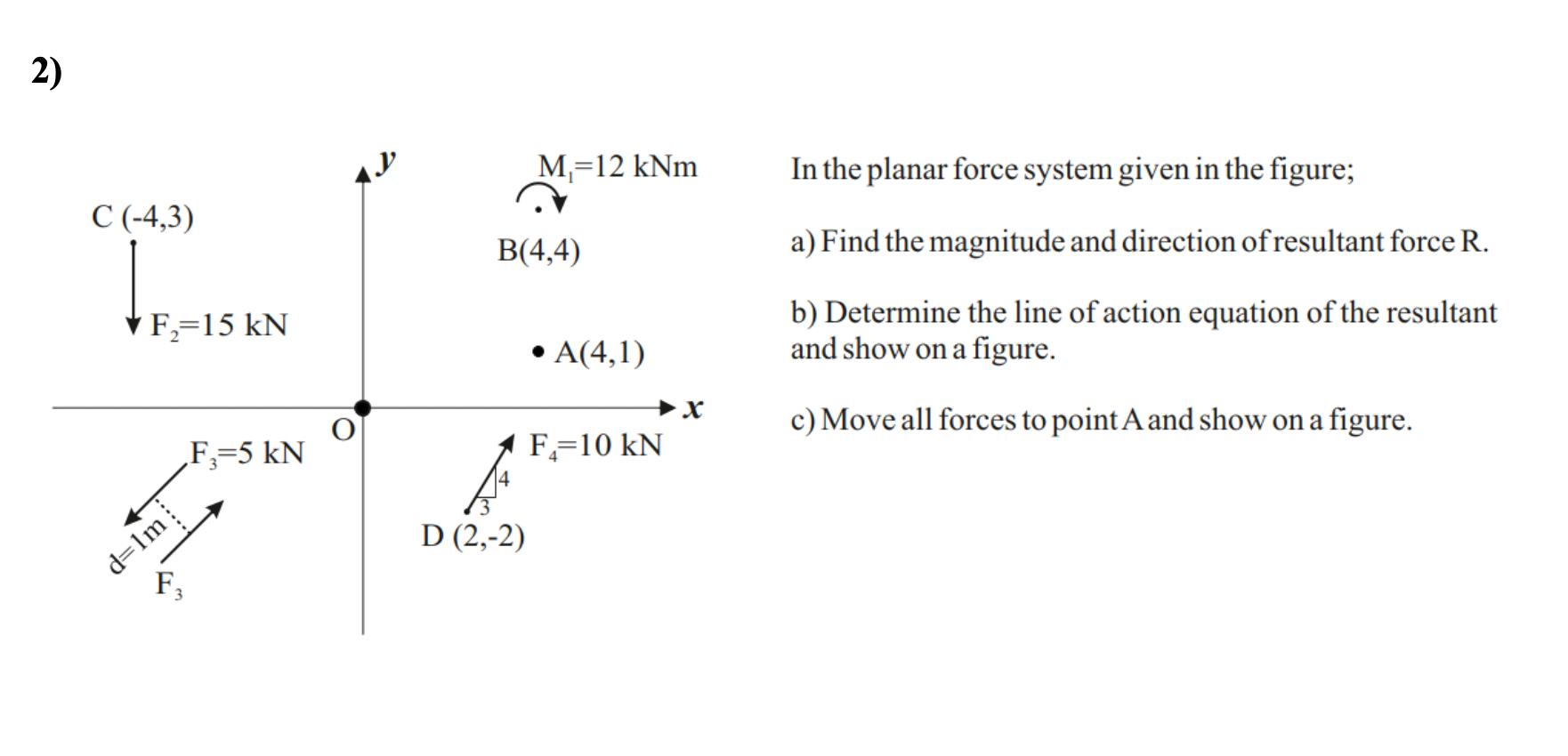 2 ) In the planar force system given in the