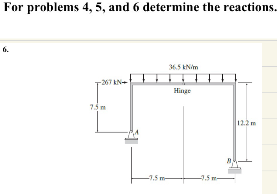 For problem 6 determine the reactions.