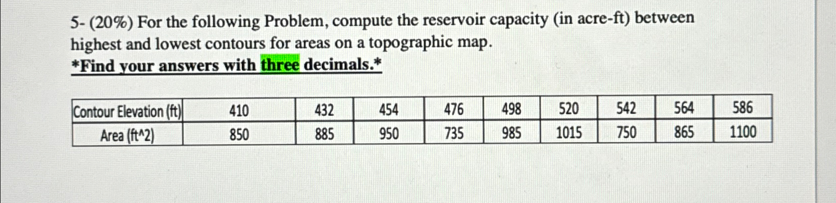 5 - ( 2 0 % ) For the following Problem, compute