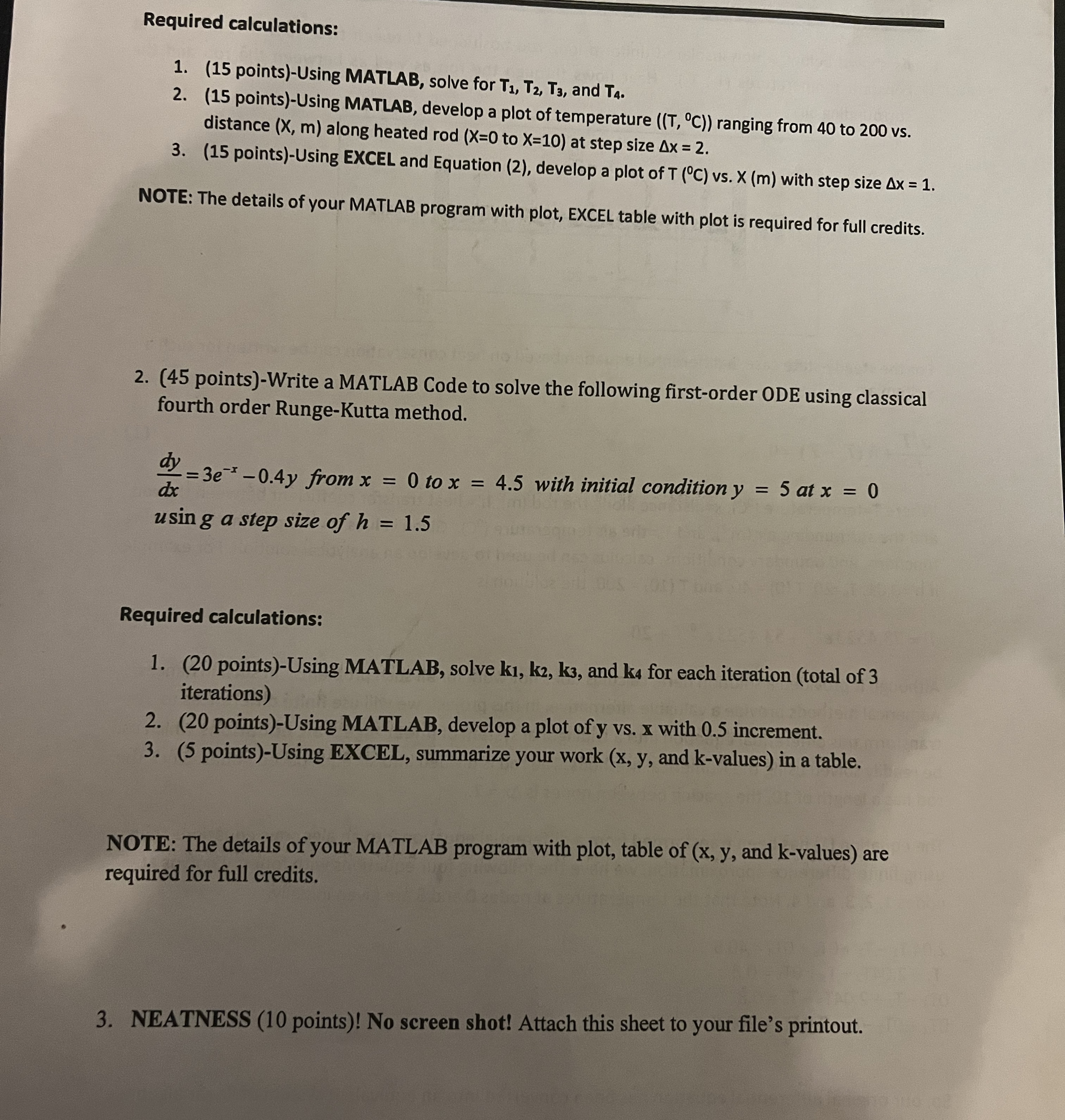 Required calculations: ( 1 5 points ) - Using