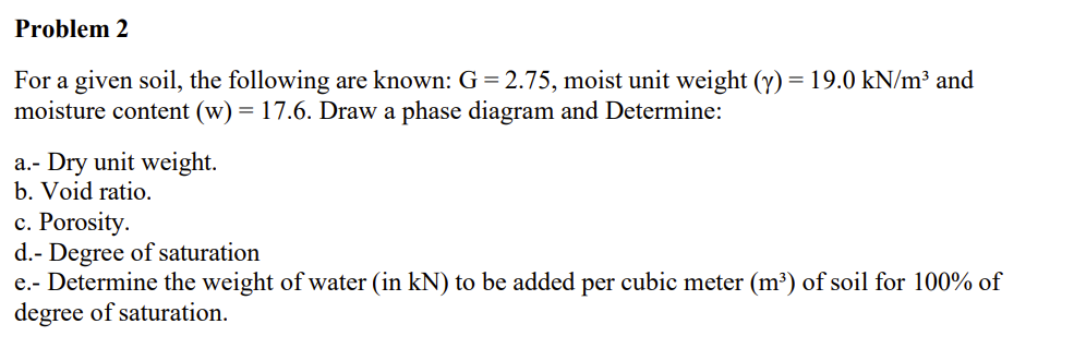 Problem 2 For a given soil, the following are