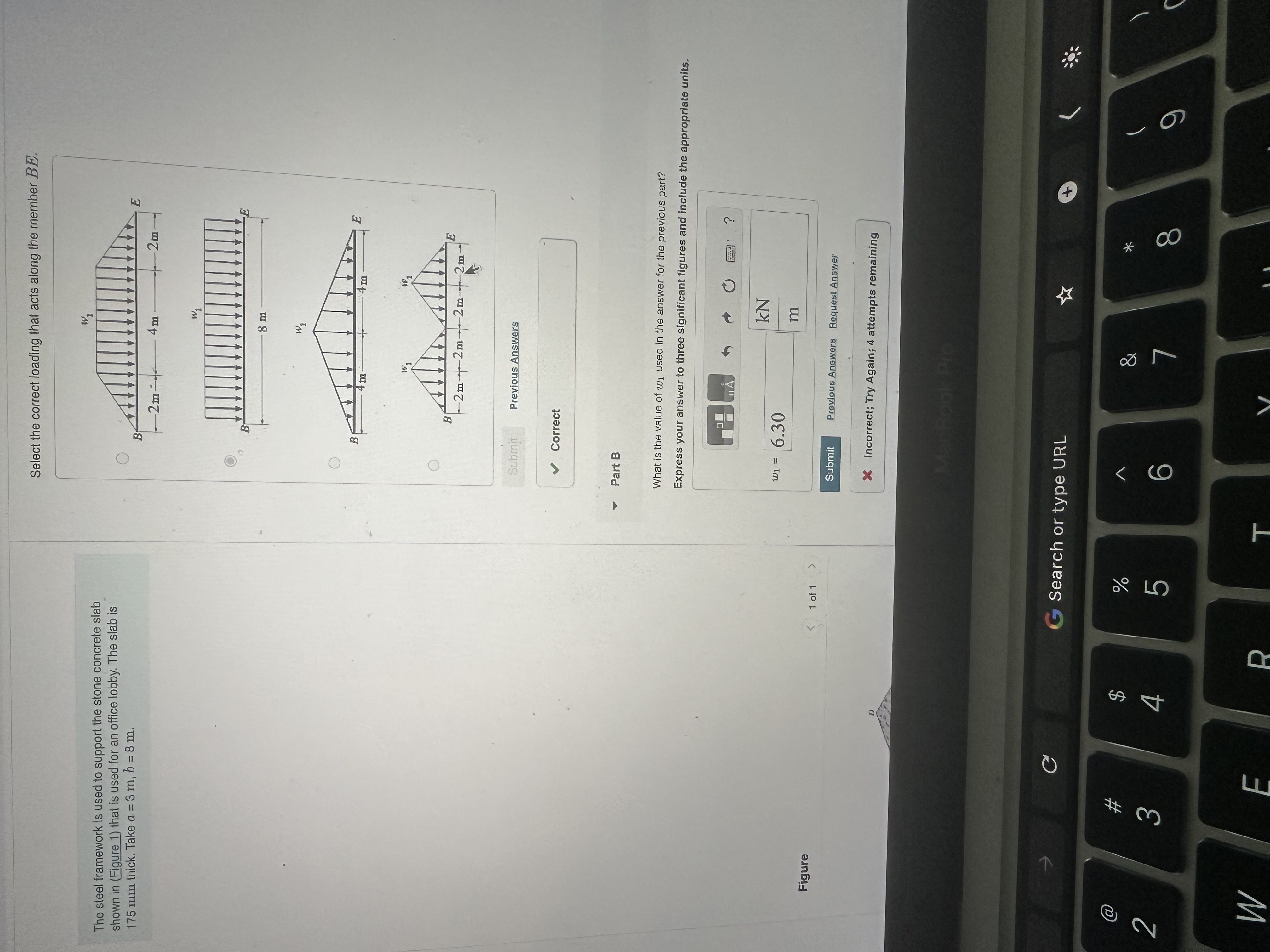 Select the correct loading that acts along the