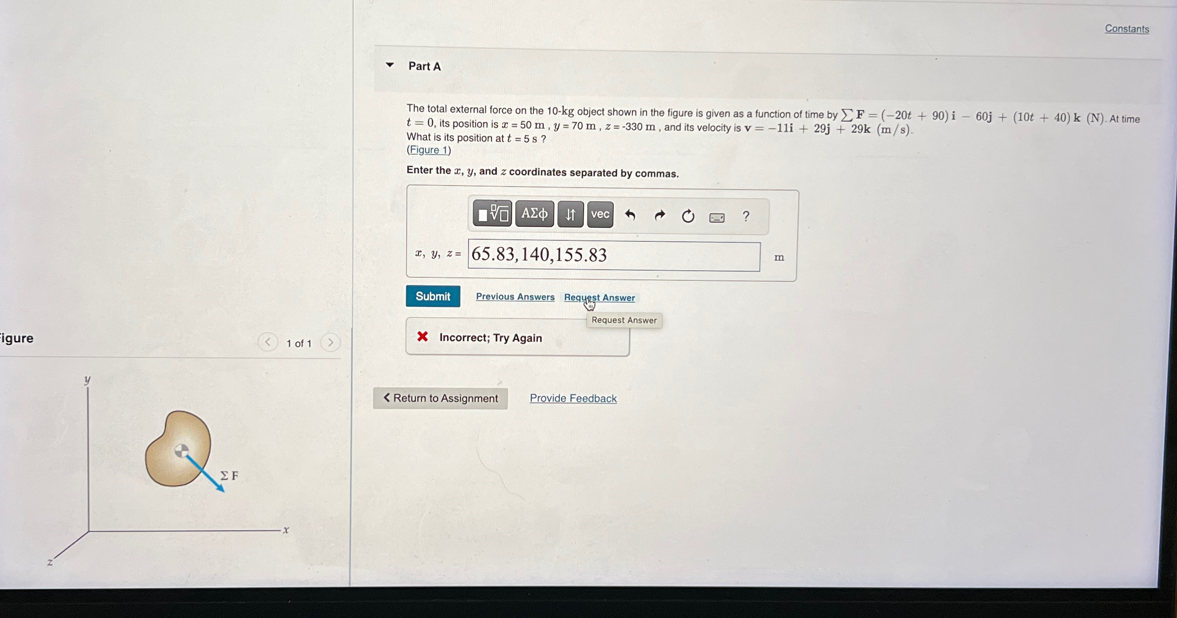 Constants Part A The total external force on the