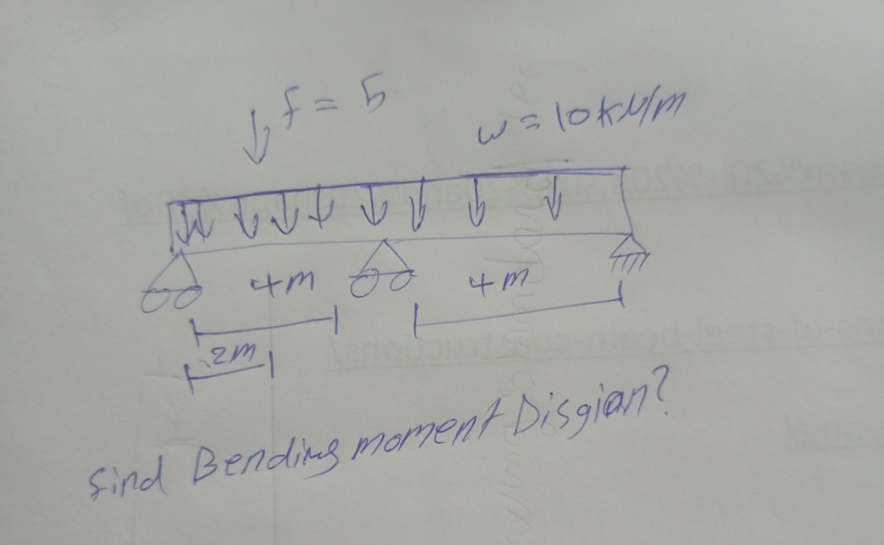 ( ) f = 1 0 k N m find Bending moment Disgian?