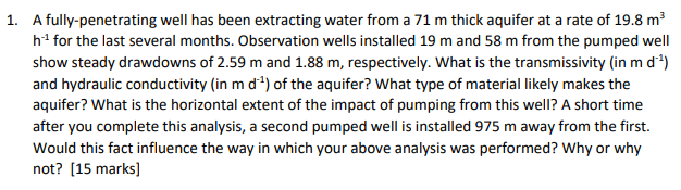 A fully - penetrating well has been extracting