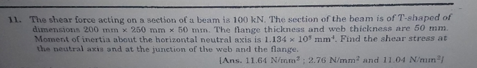 The shear force acting on a section of a beam is