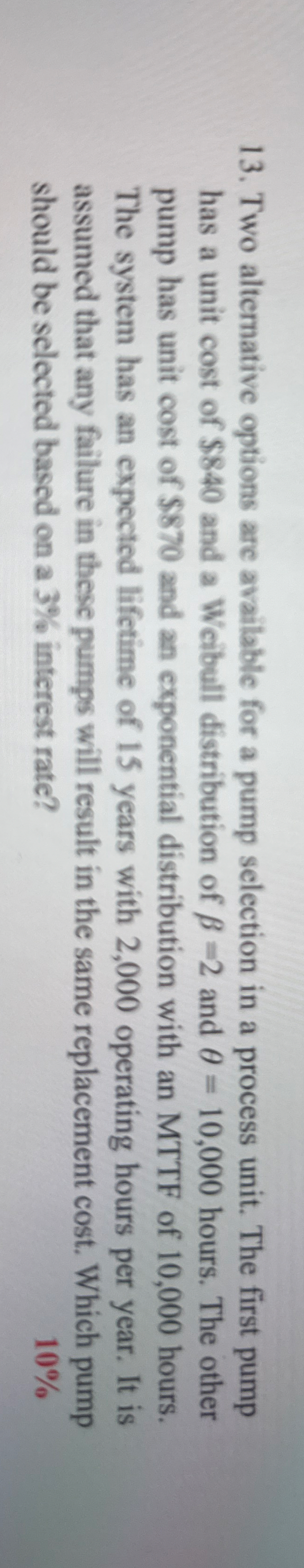 Two alternative options are available for a pump
