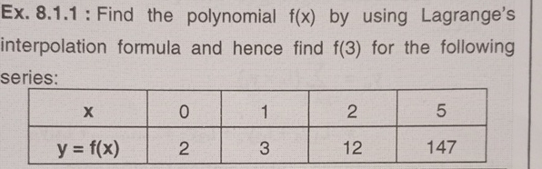 Ex . 8 . 1 . 1 : Find the polynomial f ( x ) by