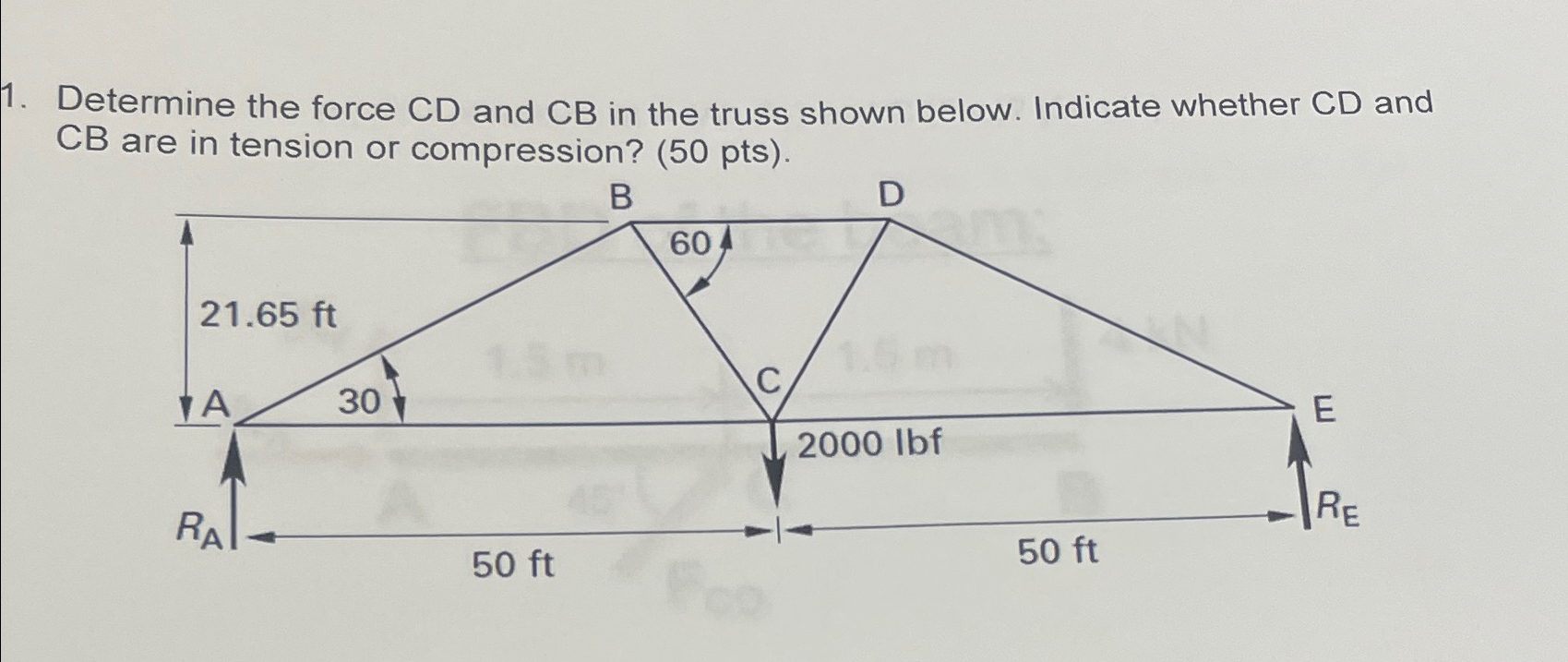Determine the force C D and C B in the truss