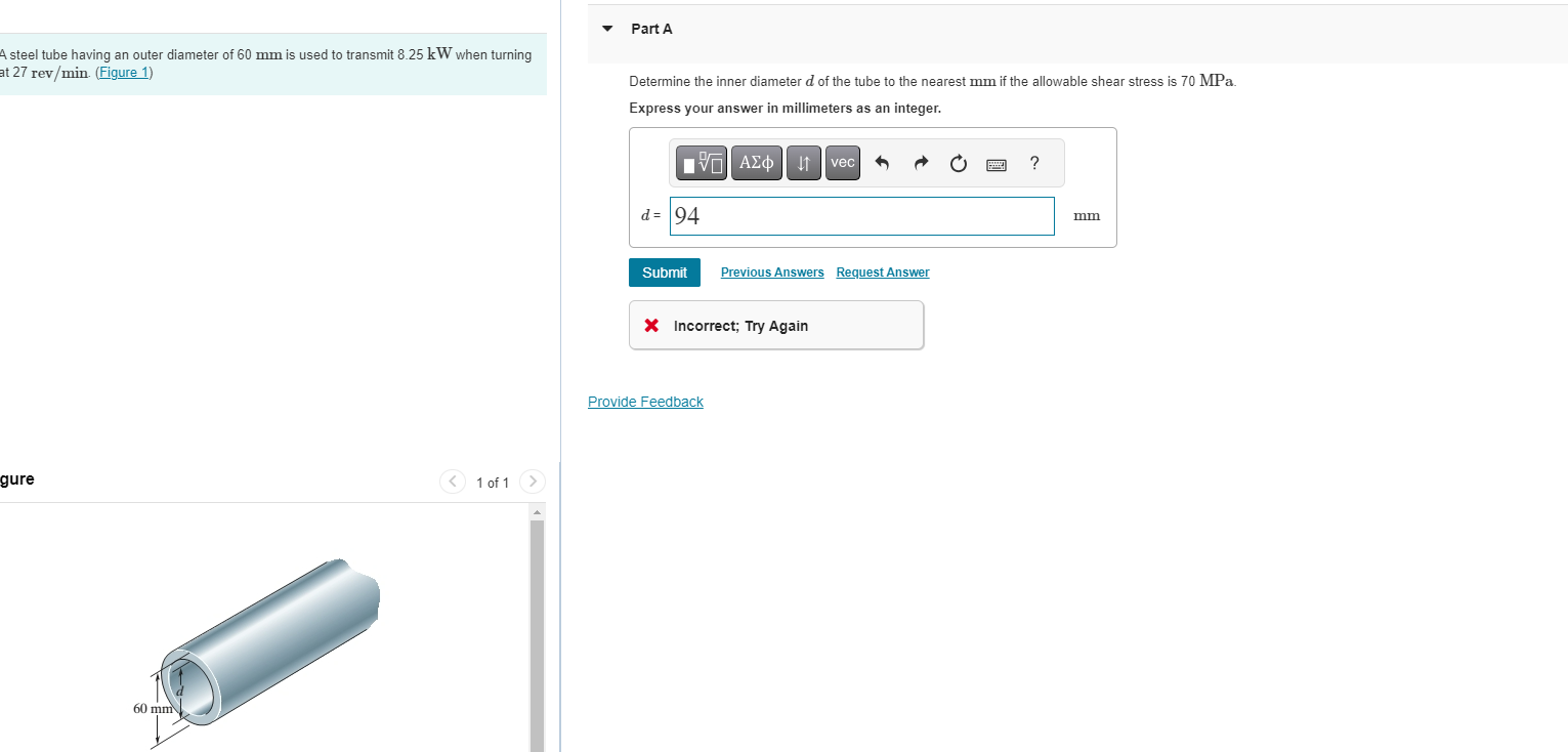 Determine the inner diameter \ ( d \ ) of the