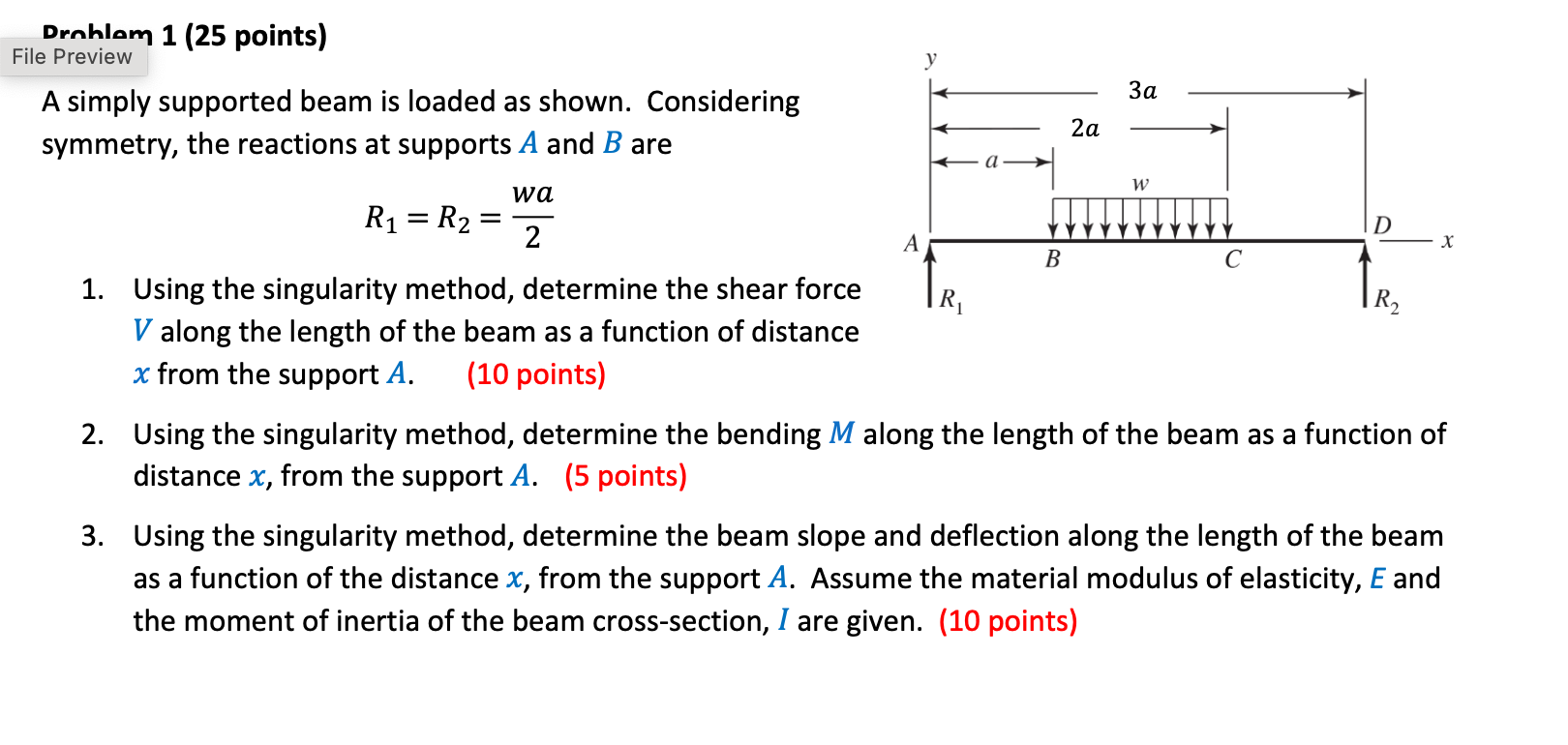 Drnhlom 1 ( 2 5 points ) A simply supported beam