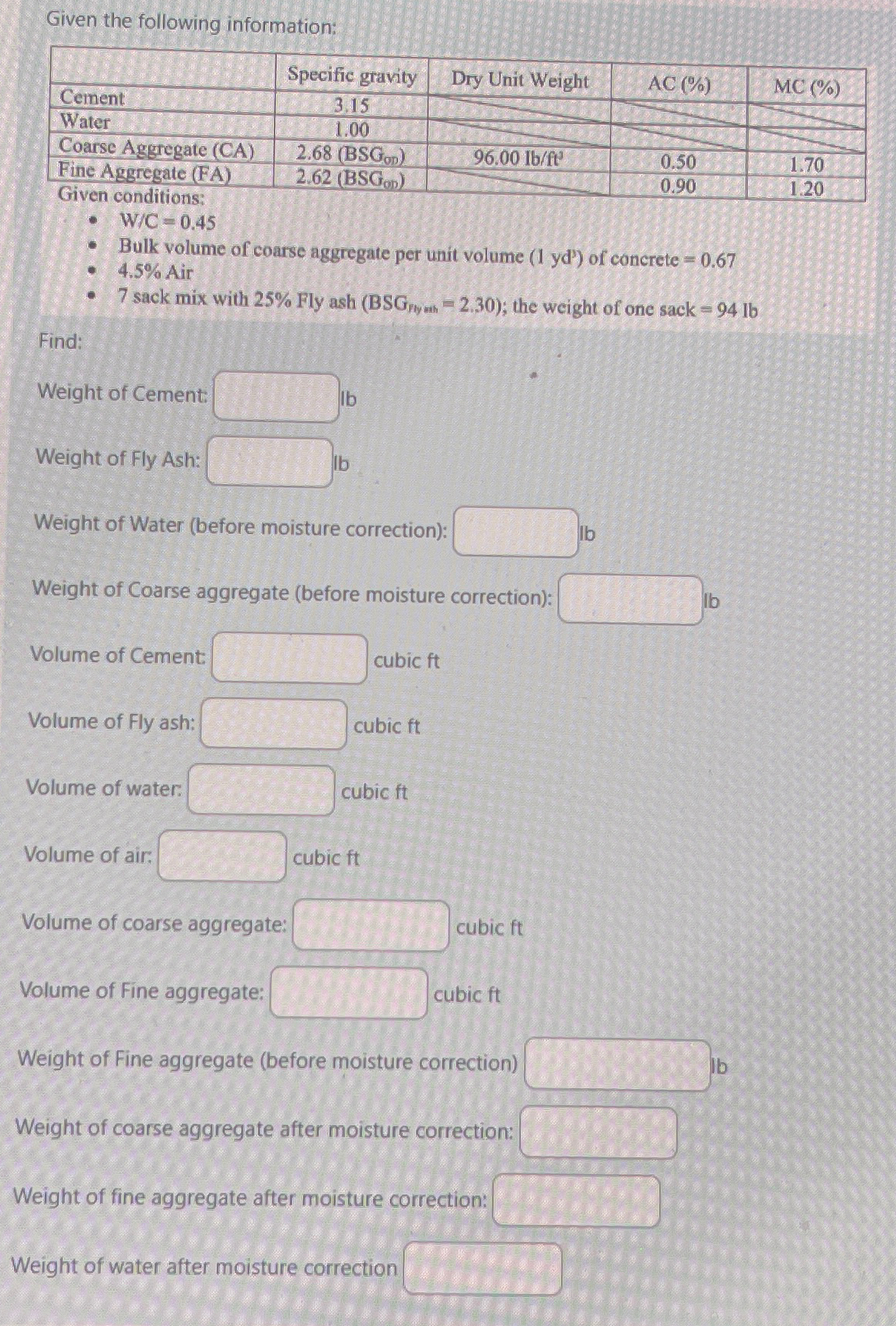 Given the following information: \ table [ [ ,