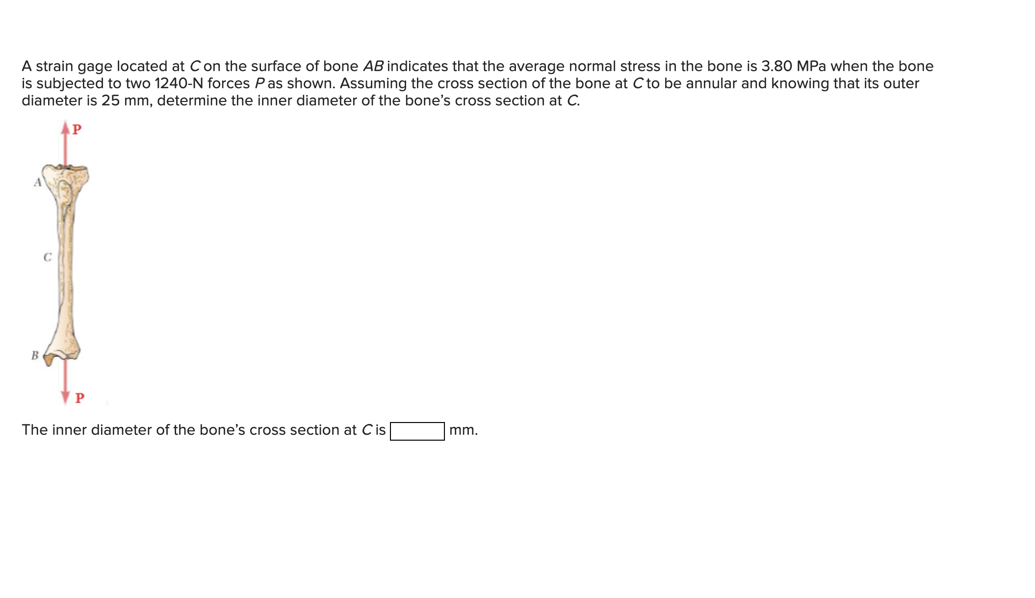 A strain gage located at \ ( C \ ) on the surface