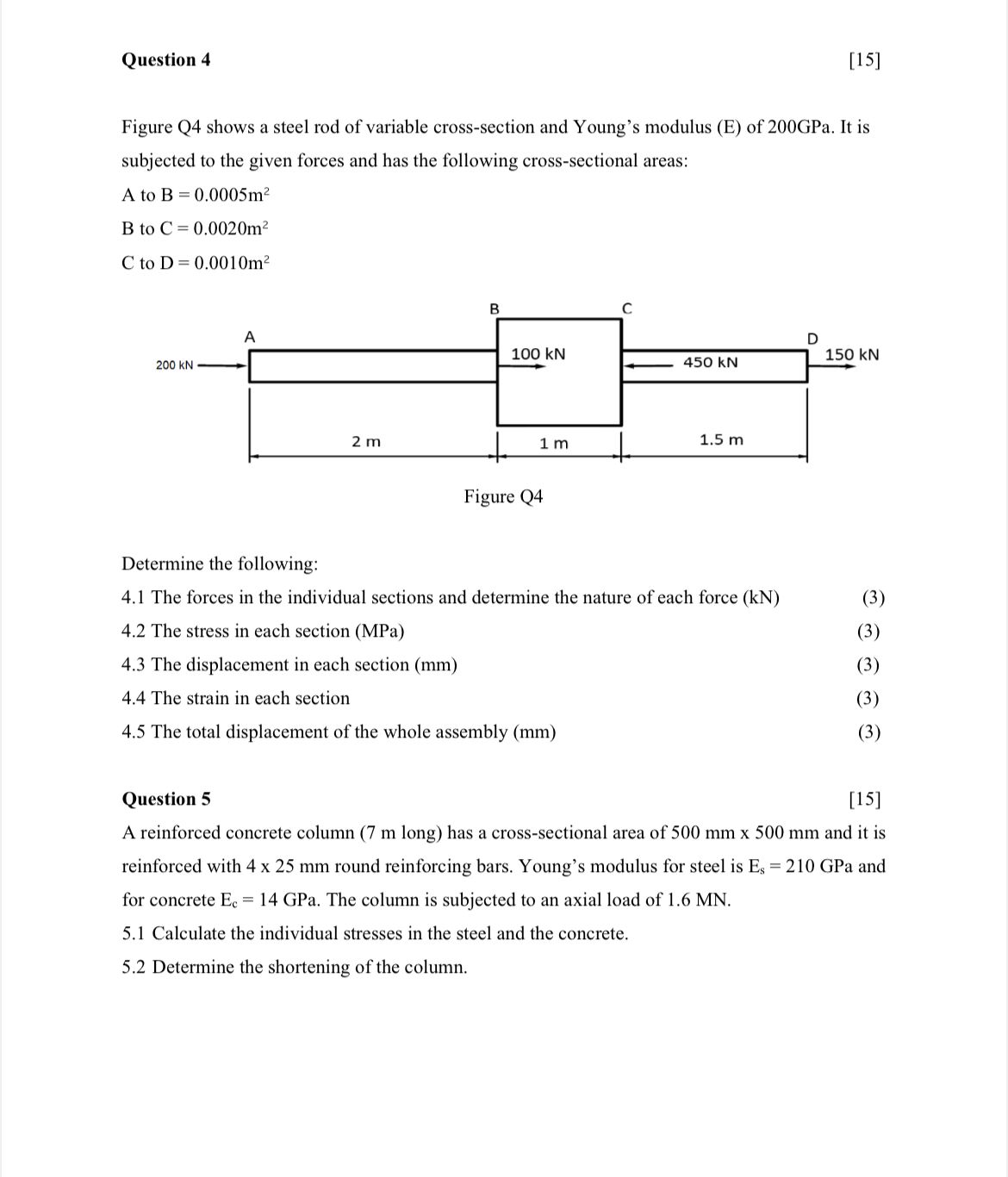 Question 4 1 5 Figure Q 4 shows a steel rod of