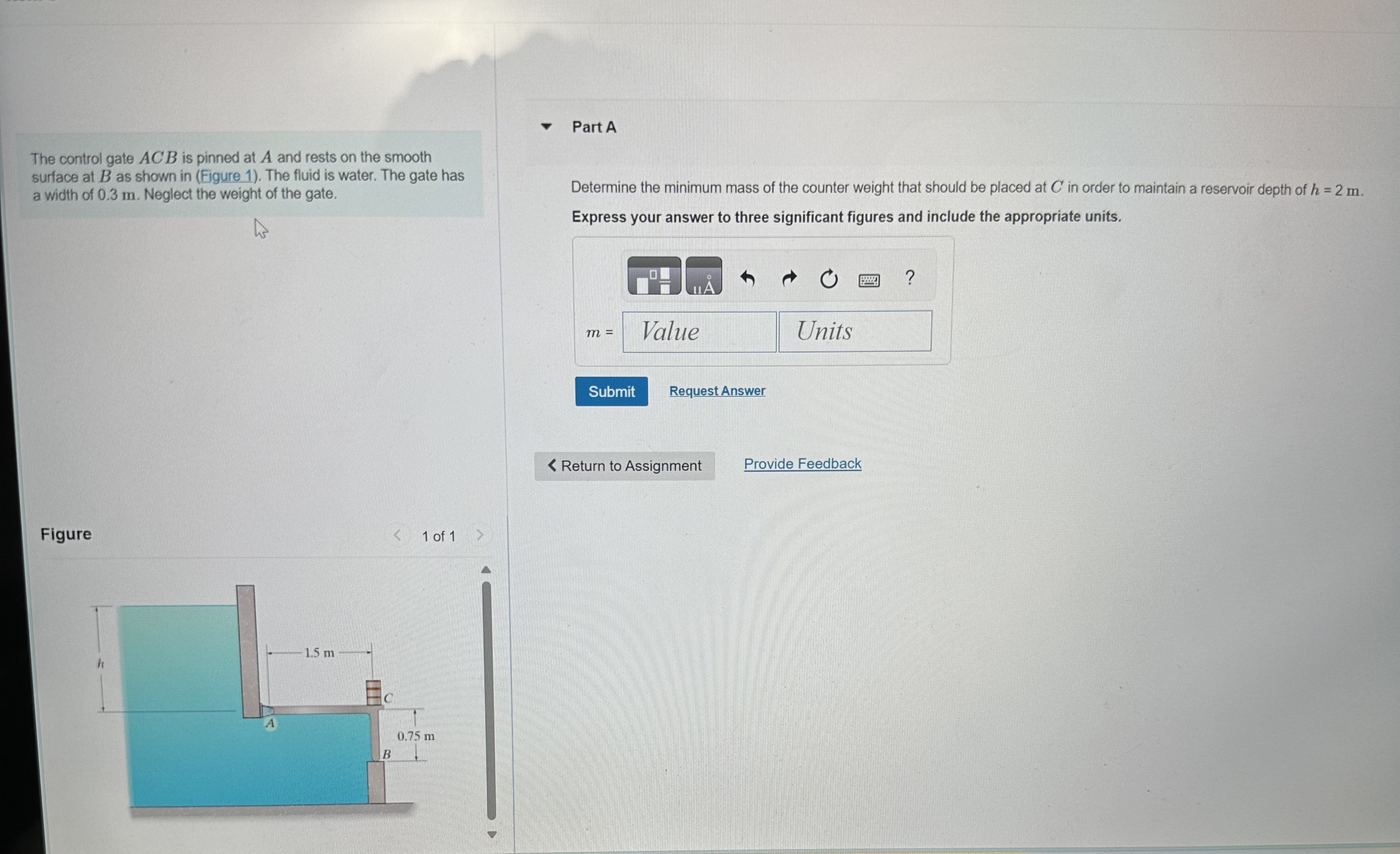 The control gate ACB is pinned at A and rests on