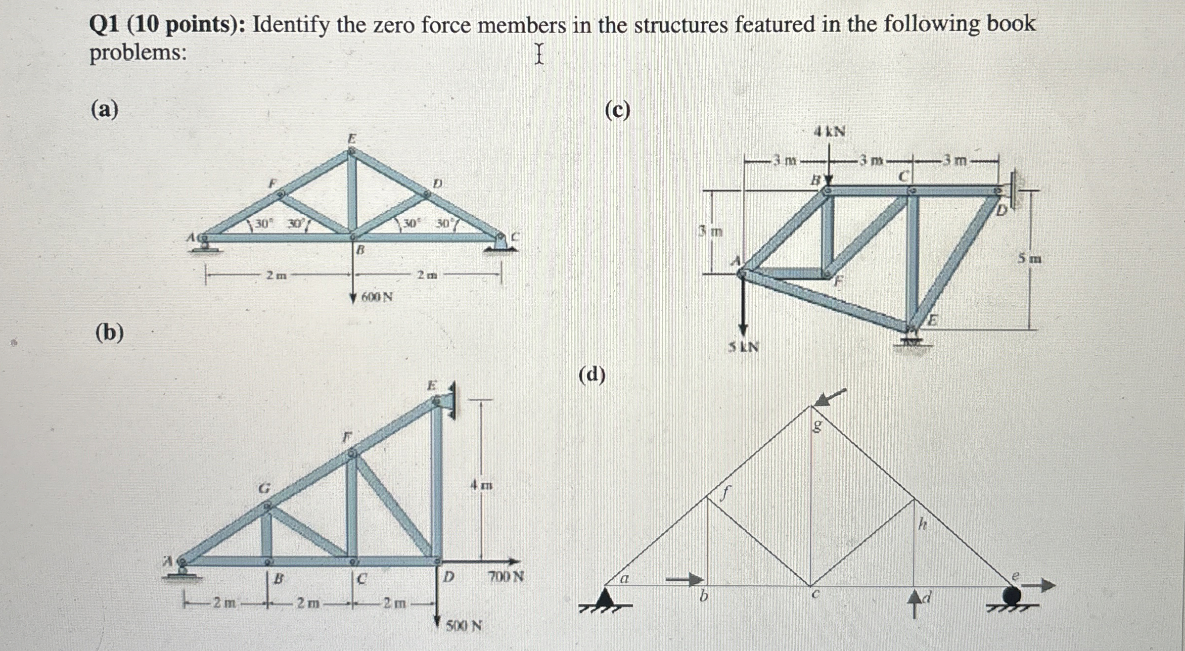 Q 1 ( 1 0 points ) : Identify the zero force