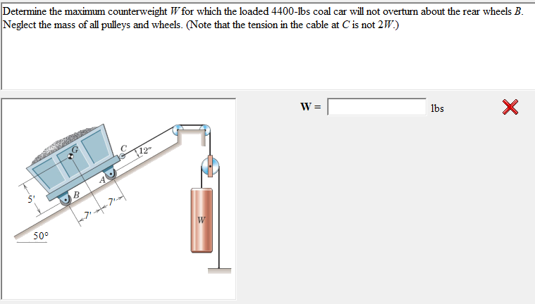 Determine the maximum counterweight \ ( W \ ) for