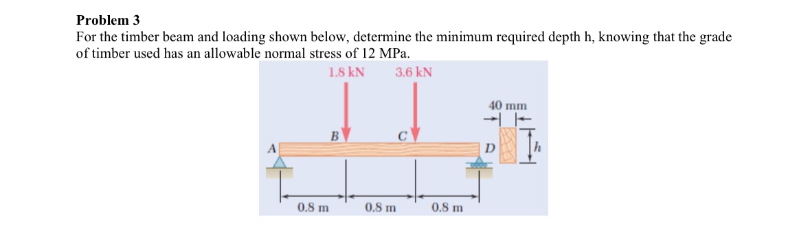 Problem 3 For the timber beam and loading shown