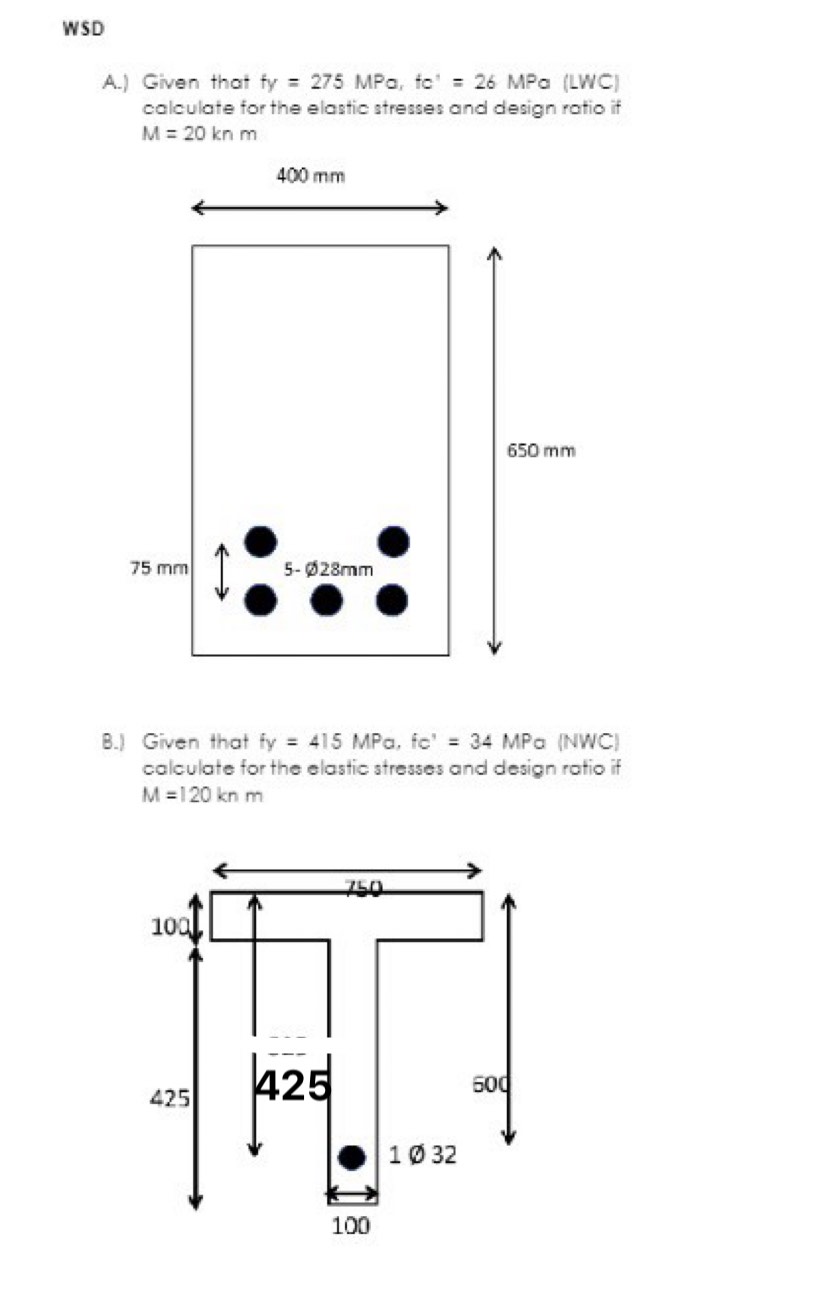 A . ) Given that fy = 2 7 5 MPa, fo ' = 2 6 MPa (