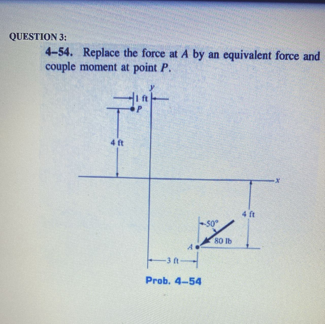 QUESTION 3 : 4 - 5 4 . Replace the force at A by