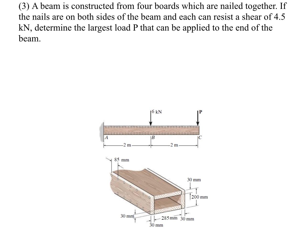 ( 3 ) A beam is constructed from four boards