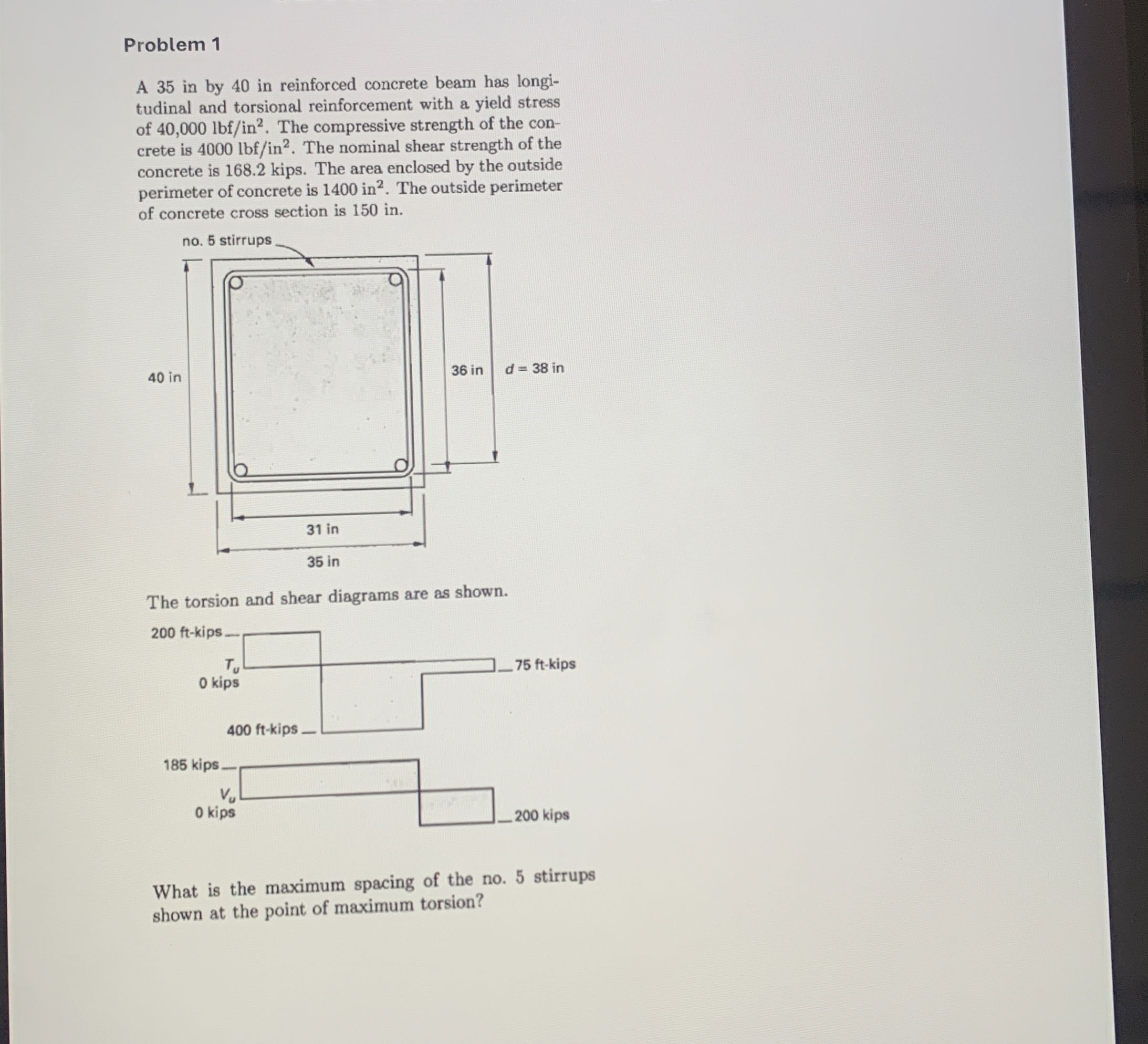 Problem 1 A 3 5 in by 4 0 in reinforced concrete