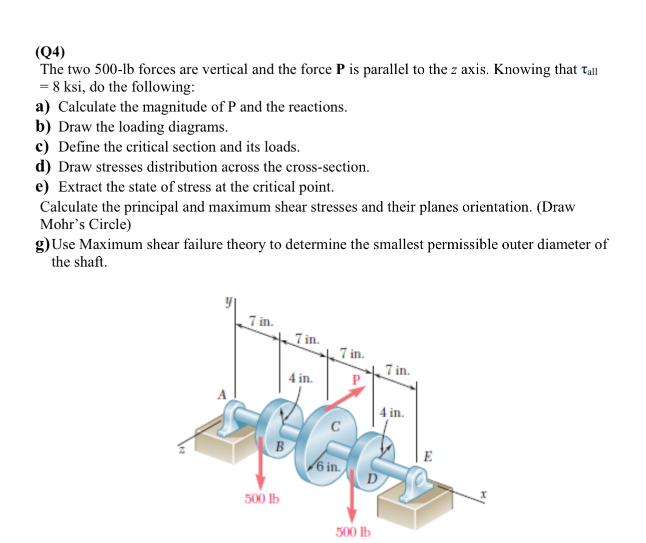 ( Q 4 ) The two 5 0 0 - l b forces are vertical