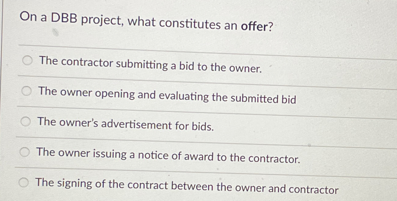 On a DBB project, what constitutes an offer? The