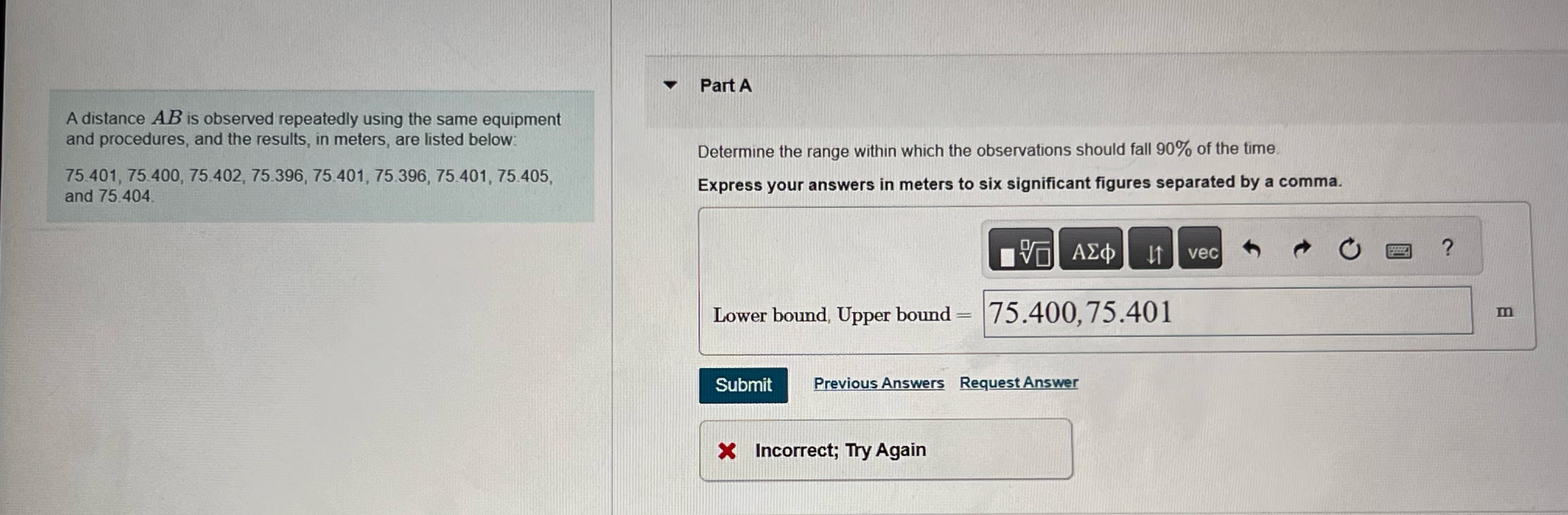A distance A B is observed repeatedly using the
